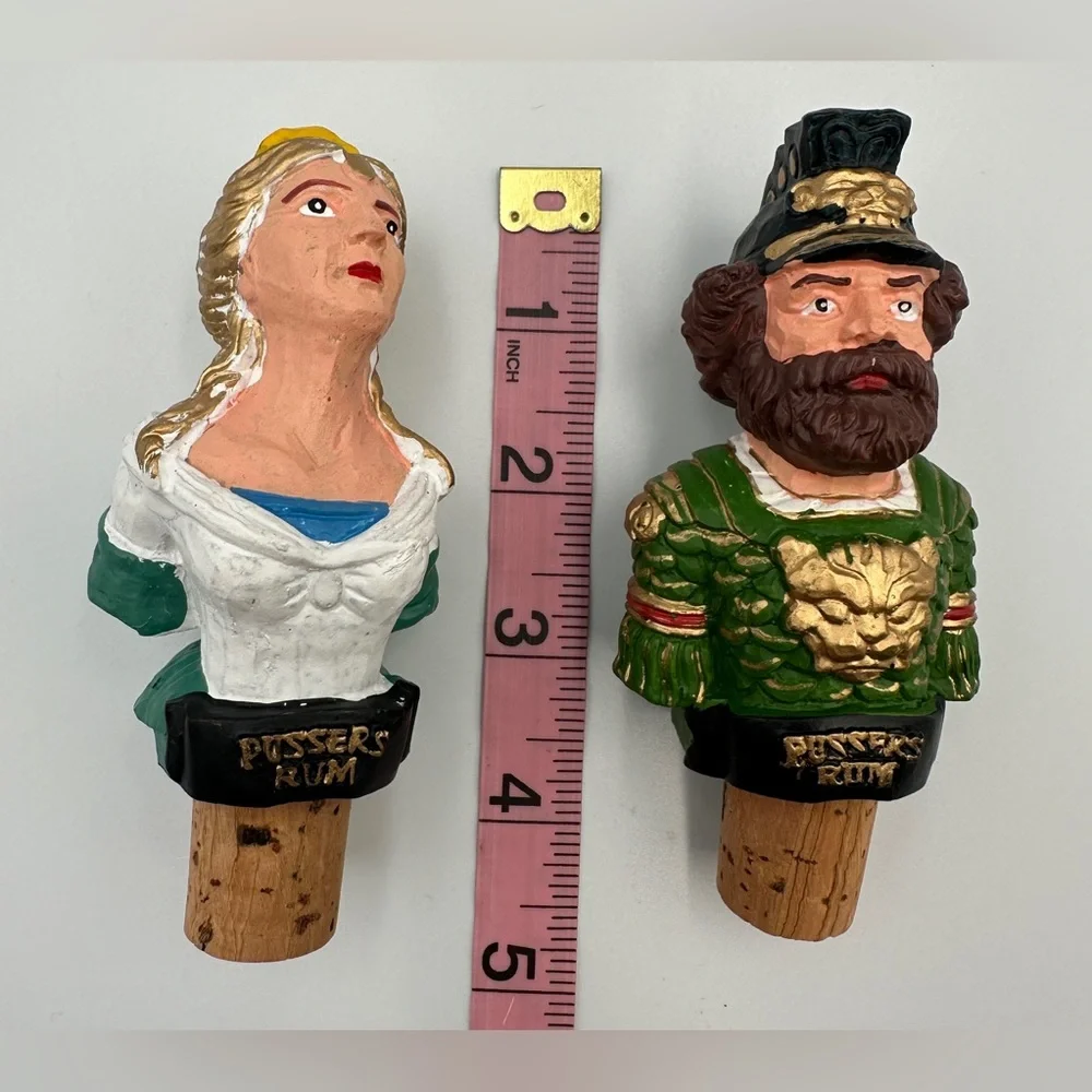 Vintage Pusser's Rum Set Of 2 Figural Cork Bottle Stoppers Collectible
